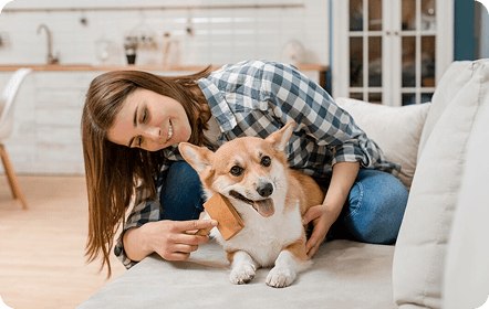 Woman with a corgi dog